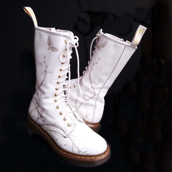 Vintage Dr Martens White Leather 'Deathmoth' Garden 14 Eyelet Zip Boot US Sz 9 - Picture 1 of 16